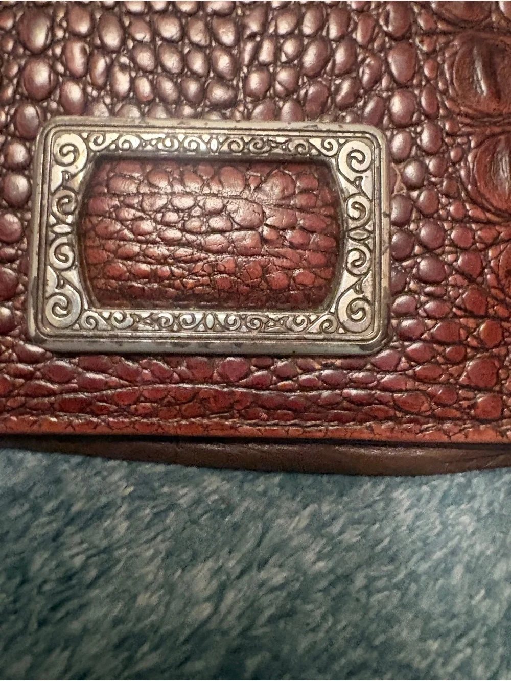 Brighton Gina Croc Leather Organizer Clutch Wallet Brown Rare Vintage Y2K